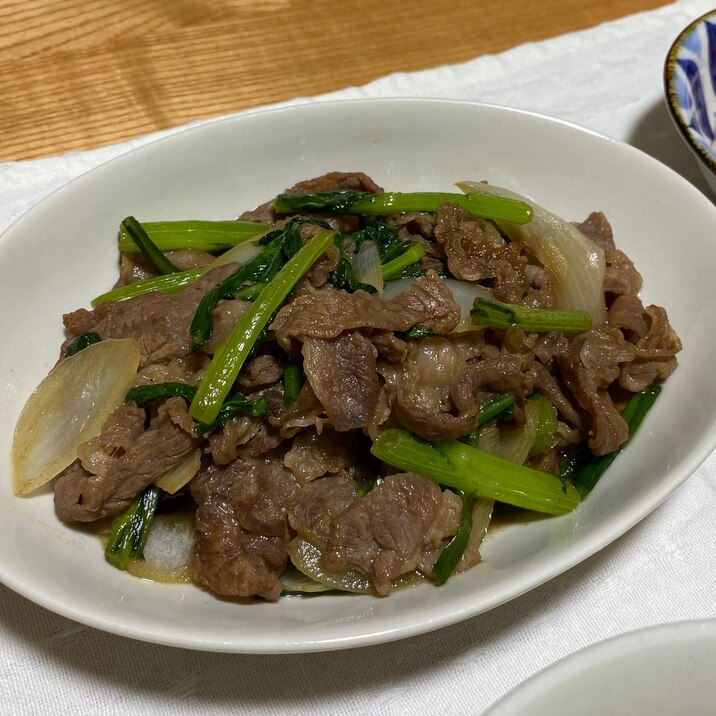 牛肉と春菊のオイマヨ炒め